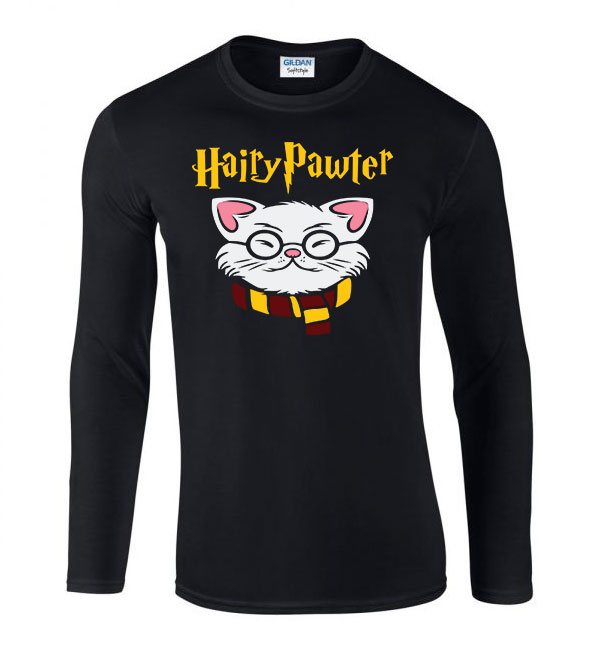 macska macskás cica cicás harry potter Fekete Férfi Hosszú Ujjú Póló