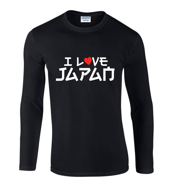 japan japán Fekete Férfi Hosszú Ujjú Póló