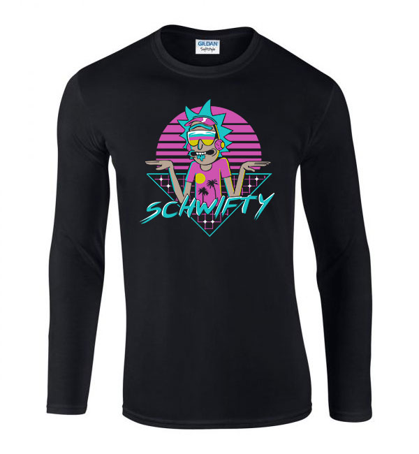 schwifty rick és morty Fekete Férfi Hosszú Ujjú Póló