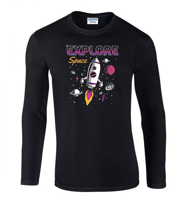 explore space űrhajó Fekete Férfi Hosszú Ujjú Póló
