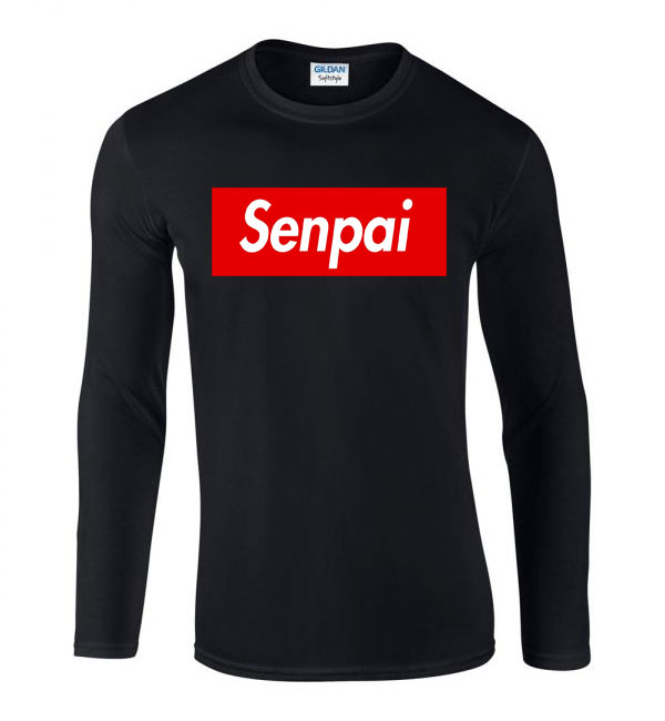 senpai japán Fekete Férfi Hosszú Ujjú Póló
