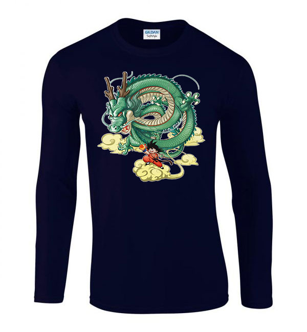 dragon ball son goku shenron shenlong Sötétkék Férfi Hosszú Ujjú Póló