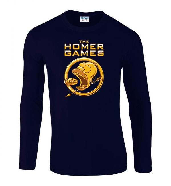 Homer Simpson Hunger Games fánk donut Sötétkék Férfi Hosszú Ujjú Póló