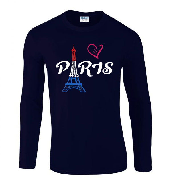párizs paris eiffel torony francia Sötétkék Férfi Hosszú Ujjú Póló