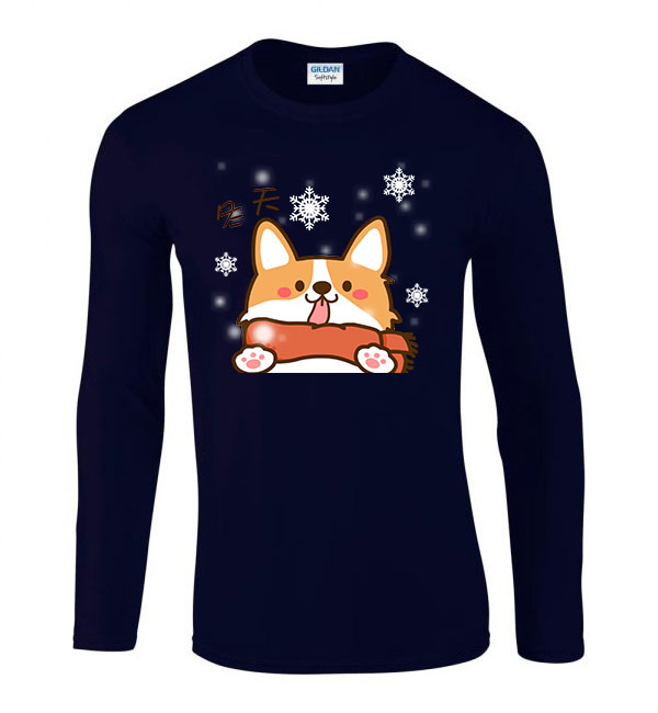 corgi korgi Sötétkék Férfi Hosszú Ujjú Póló