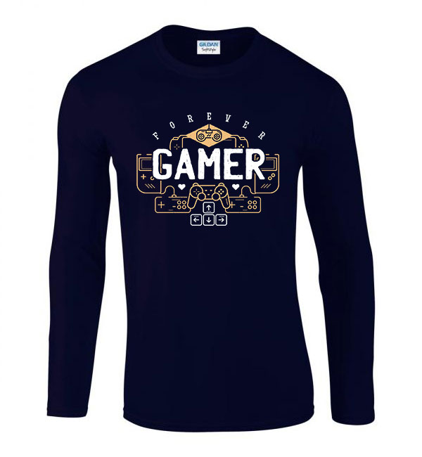 Gamer Forever Sötétkék Férfi Hosszú Ujjú Póló