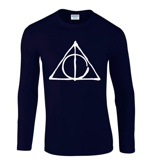 halál ereklyéi harry potter Sötétkék Férfi Hosszú Ujjú Póló