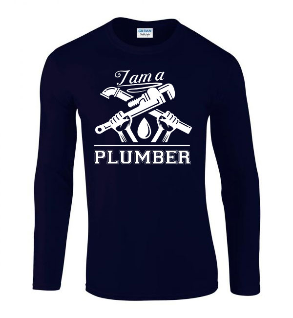plumber vízvezetékszerelő Sötétkék Férfi Hosszú Ujjú Póló