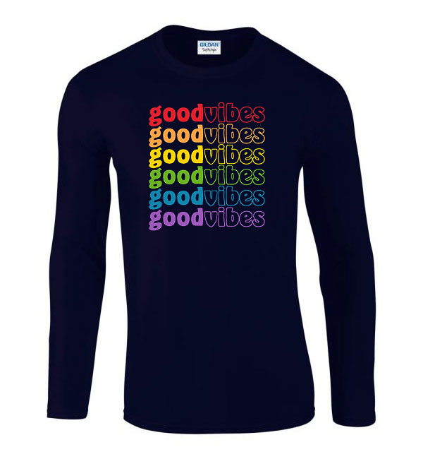 good vibes szivárvány Sötétkék Férfi Hosszú Ujjú Póló
