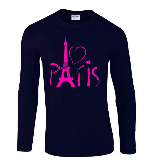 párizs eiffel torony eiffel tower paris francia ország Sötétkék Férfi Hosszú Ujjú Póló