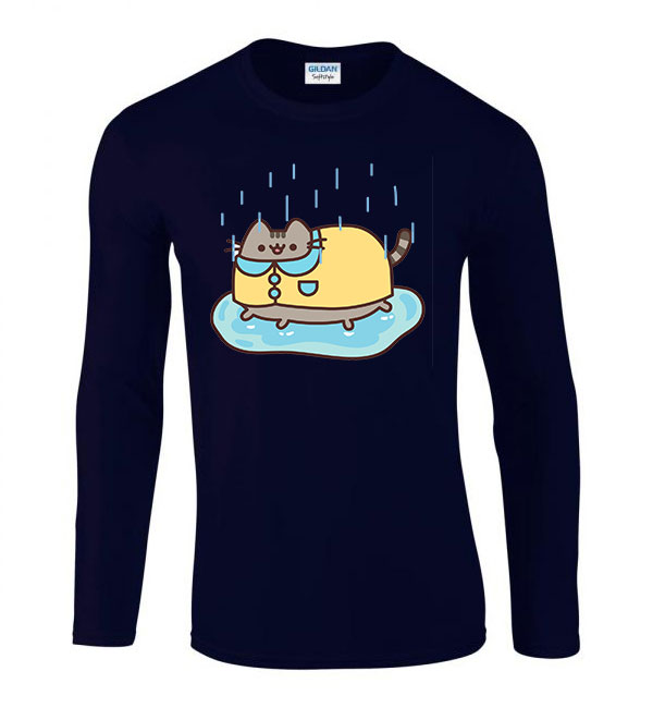 pusheen macska macskás cica cicás Sötétkék Férfi Hosszú Ujjú Póló