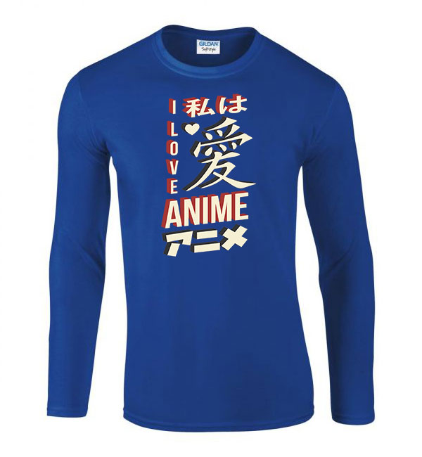 i love anime Kék Férfi Hosszú Ujjú Póló