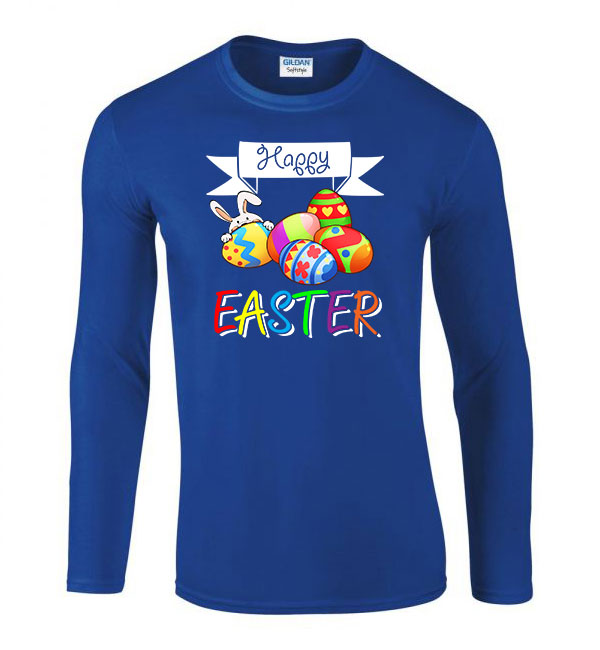 happy easter húsvét Kék Férfi Hosszú Ujjú Póló