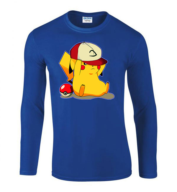 pokemon pikachu Kék Férfi Hosszú Ujjú Póló