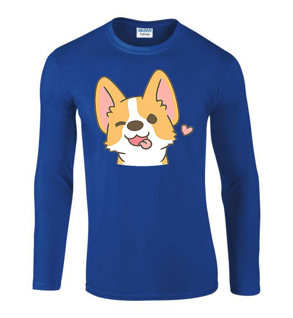 corgi korgi kutya Kék Férfi Hosszú Ujjú Póló