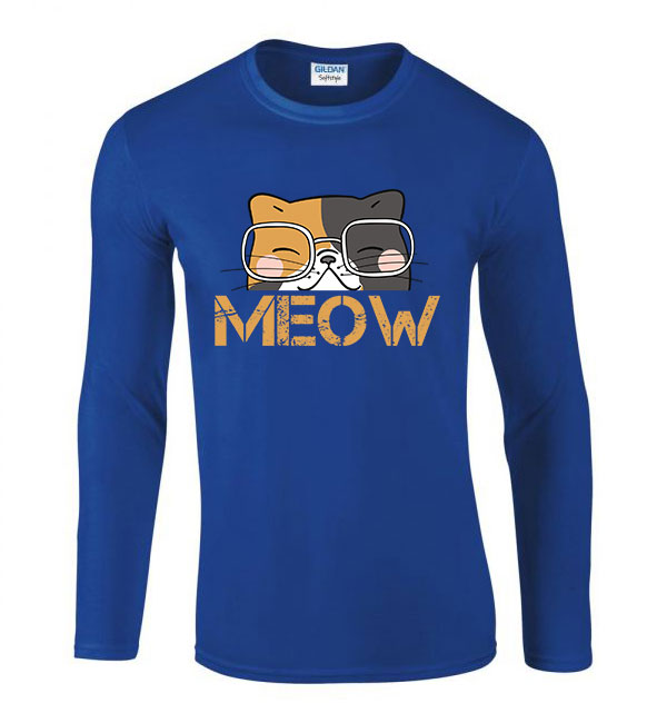 meow macsa macskás cica cicás Kék Férfi Hosszú Ujjú Póló