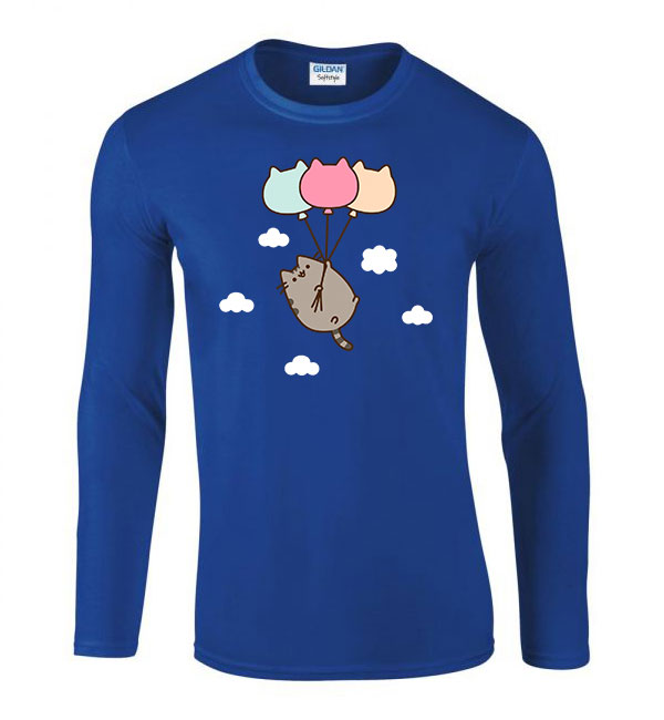 Pusheen macska macskás lufi cica cicás Kék Férfi Hosszú Ujjú Póló