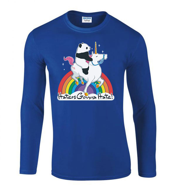 haters gonna hatte unikornis panda Kék Férfi Hosszú Ujjú Póló
