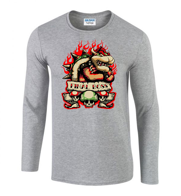 Final Boss mario bowser gamer Sportszürke Férfi Hosszú Ujjú Póló