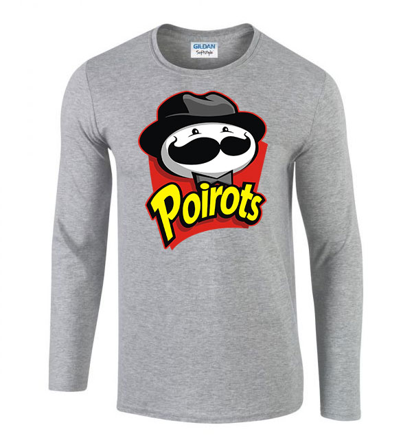 pringles humor poirot Sportszürke Férfi Hosszú Ujjú Póló
