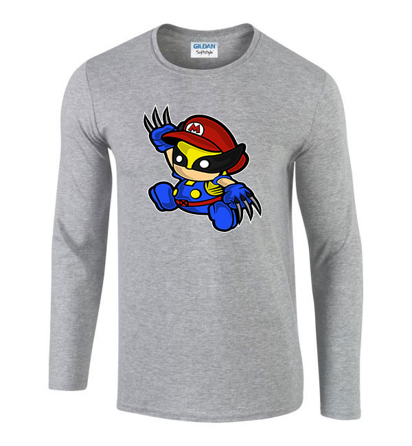 wolverine mario Sportszürke Férfi Hosszú Ujjú Póló