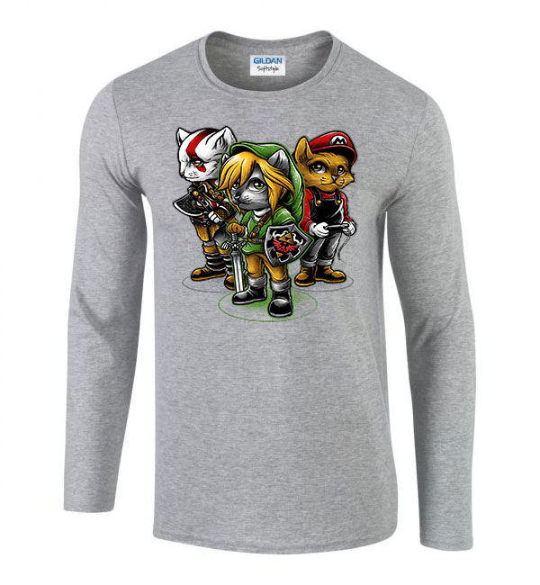 zelda link mario macska macskás cica cicás Sportszürke Férfi Hosszú Ujjú Póló