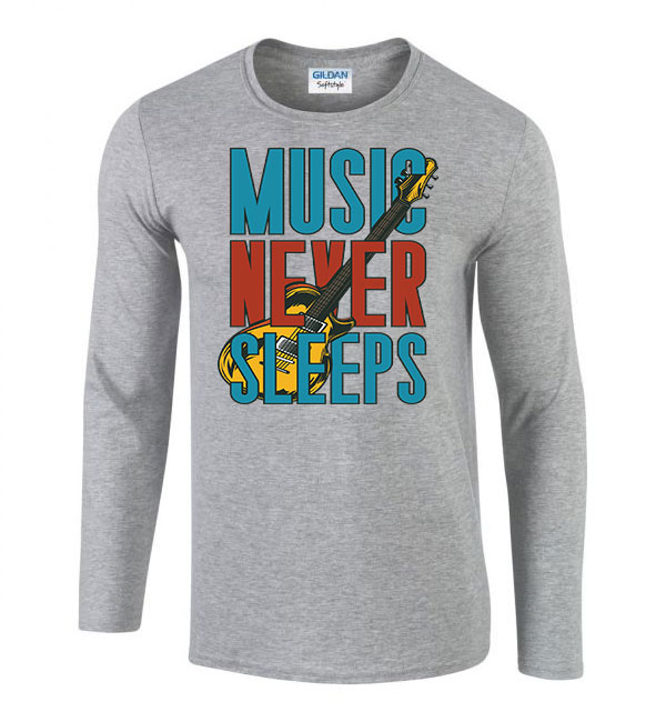 Music Never Sleeps gitár gitáros Sportszürke Férfi Hosszú Ujjú Póló