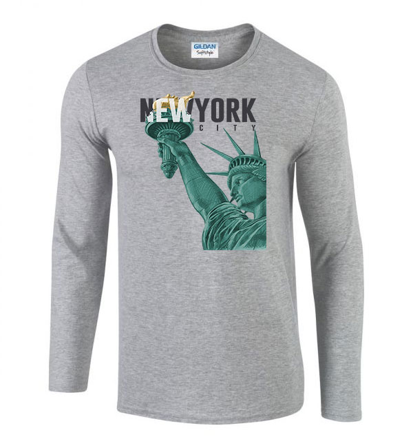 new york city szabadságszobor Sportszürke Férfi Hosszú Ujjú Póló