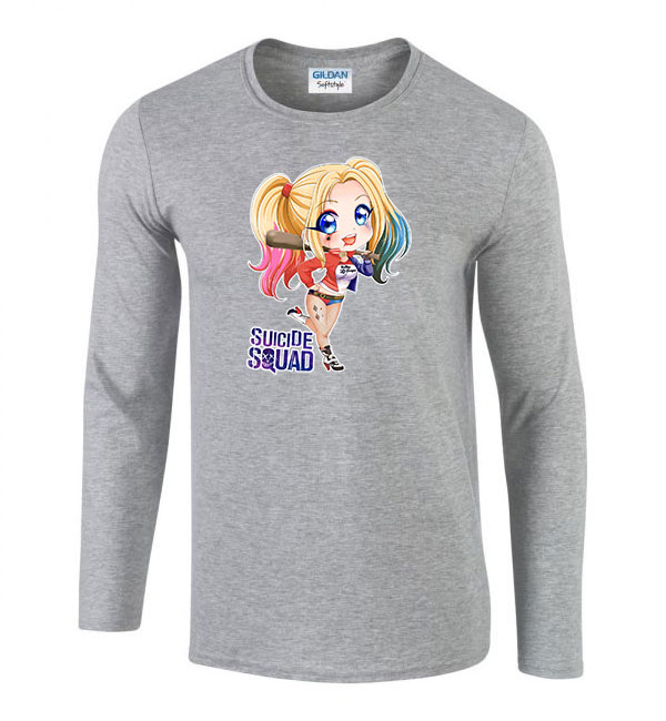 Harley Quinn Chibi Sportszürke Férfi Hosszú Ujjú Póló