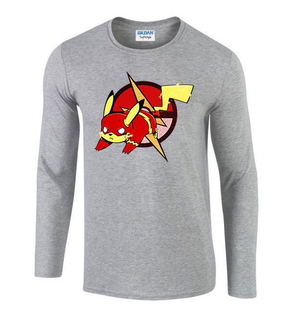 flash pikachu pokemon Sportszürke Férfi Hosszú Ujjú Póló