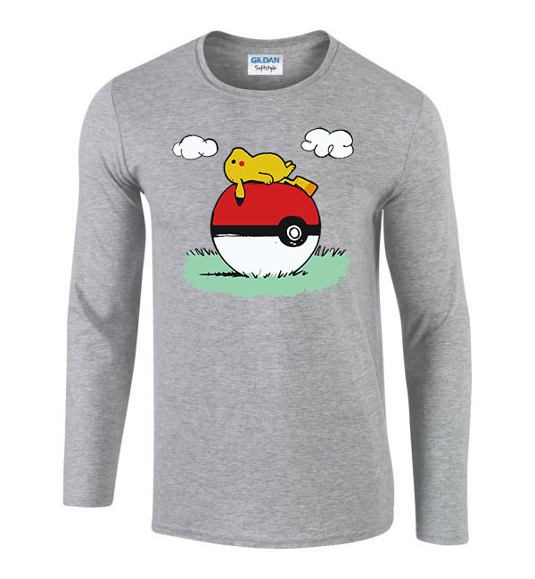 Pikachu Pokemon Snoopy Sportszürke Férfi Hosszú Ujjú Póló