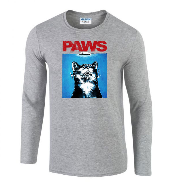 paws macsa macskás cica Sportszürke Férfi Hosszú Ujjú Póló