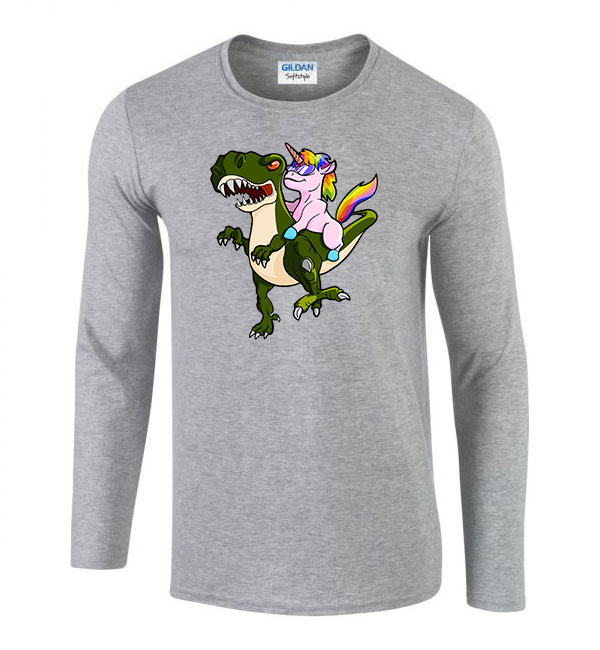 unikornis t-rex Sportszürke Férfi Hosszú Ujjú Póló