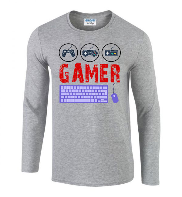 Gamer joystick Sportszürke Férfi Hosszú Ujjú Póló