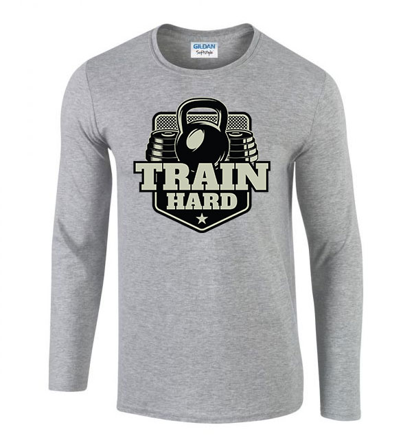 kondi kondizás train hard Sportszürke Férfi Hosszú Ujjú Póló