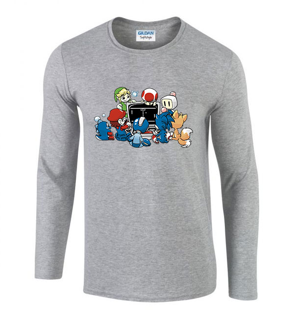 gamer sonic mario zelda megamen Sportszürke Férfi Hosszú Ujjú Póló