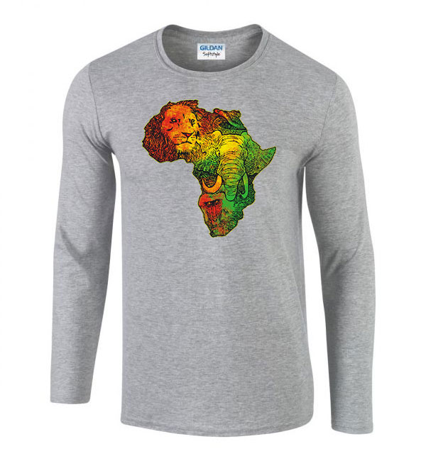 Afrika állatai elefánt oroszlán Sportszürke Férfi Hosszú Ujjú Póló