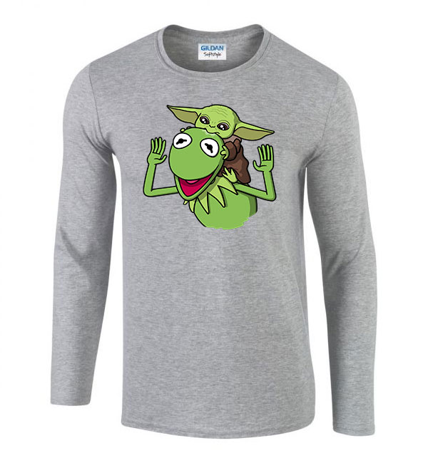 baba yoda baby yoda froggy breki béka Sportszürke Férfi Hosszú Ujjú Póló
