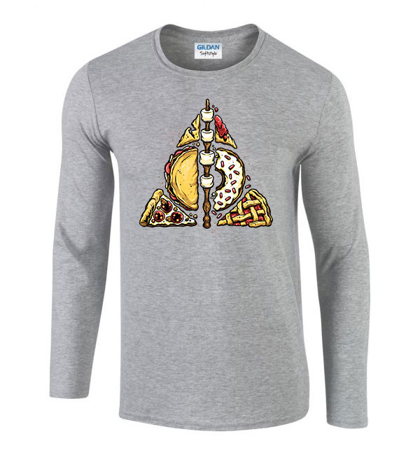 pizza gofri halál ereklyéi humor gyorskaja Sportszürke Férfi Hosszú Ujjú Póló