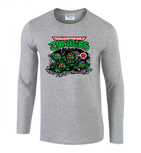 zombi zombis ninja teknőc Sportszürke Férfi Hosszú Ujjú Póló