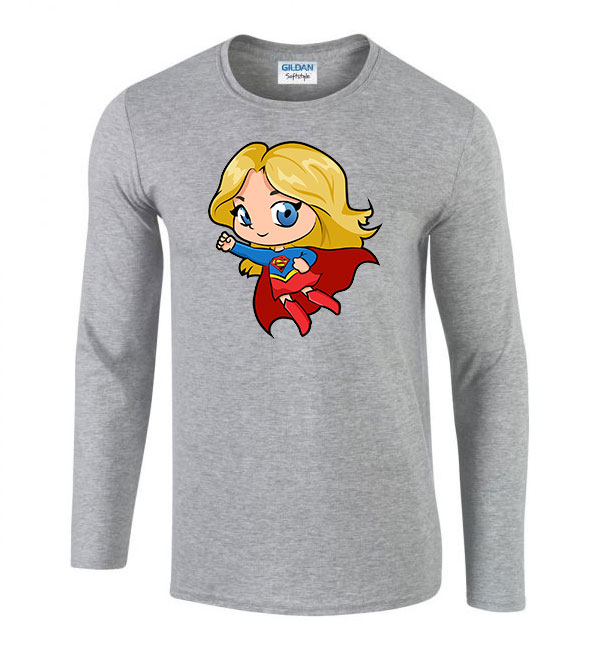 Chibi Supergirl Sportszürke Férfi Hosszú Ujjú Póló