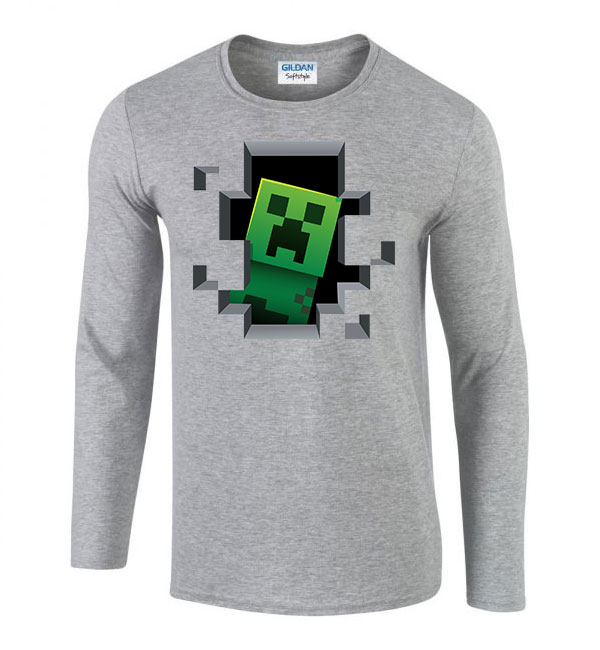 minecraft creeper Sportszürke Férfi Hosszú Ujjú Póló