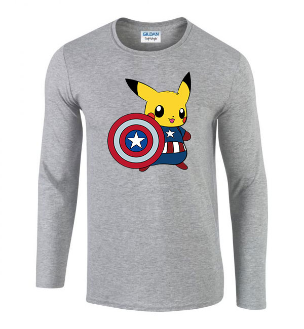 pokemon pikachu Sportszürke Férfi Hosszú Ujjú Póló