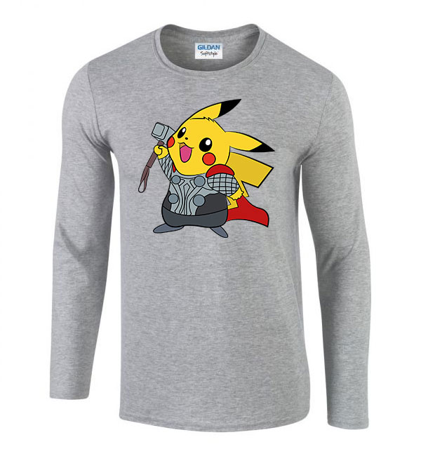 pokemon pikachu Sportszürke Férfi Hosszú Ujjú Póló