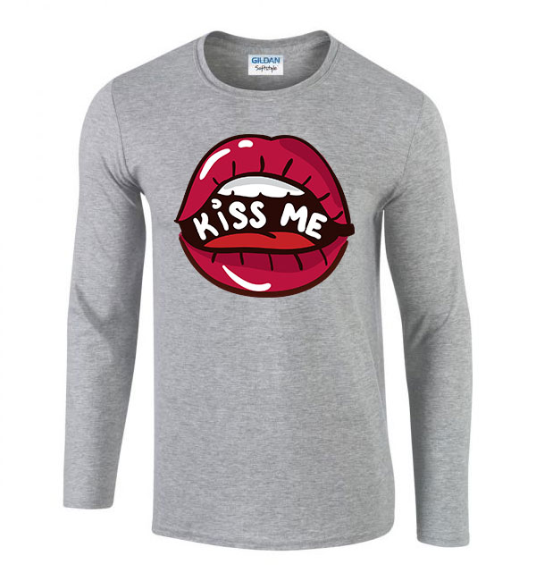 kiss me lips ajak ajkak száj Sportszürke Férfi Hosszú Ujjú Póló