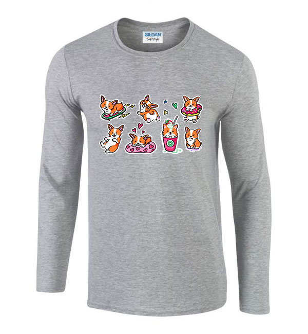 Corgi korgi corgik Sportszürke Férfi Hosszú Ujjú Póló