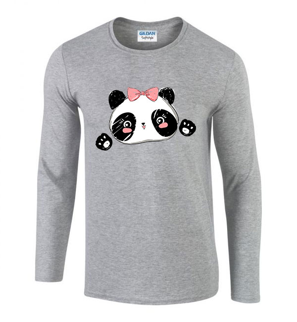 Panda pandás Sportszürke Férfi Hosszú Ujjú Póló