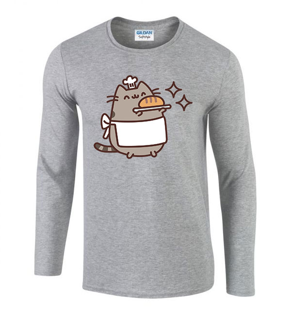 pusheen pék macska macskás cica cicás Sportszürke Férfi Hosszú Ujjú Póló