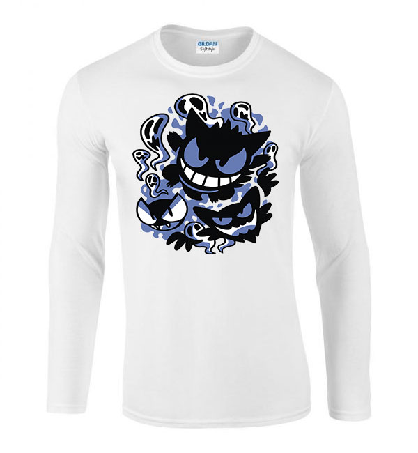 Gengar Ghastly Hunter Pokemon Fehér Férfi Hosszú Ujjú Póló
