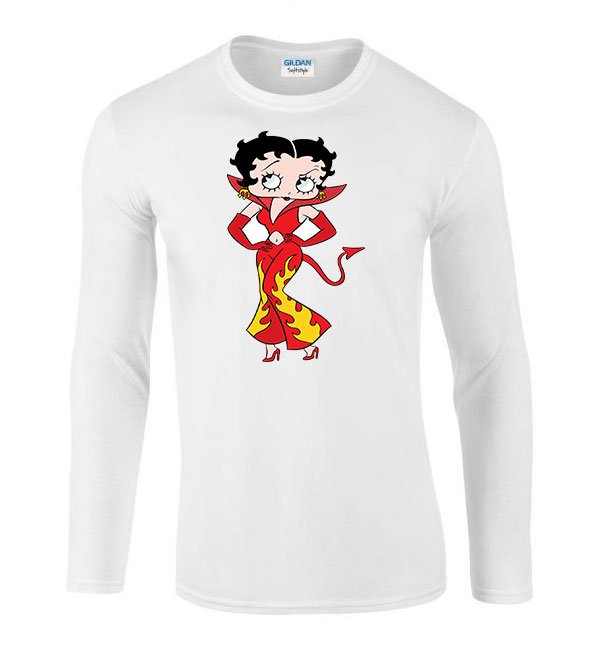 Betty Boop Fehér Férfi Hosszú Ujjú Póló